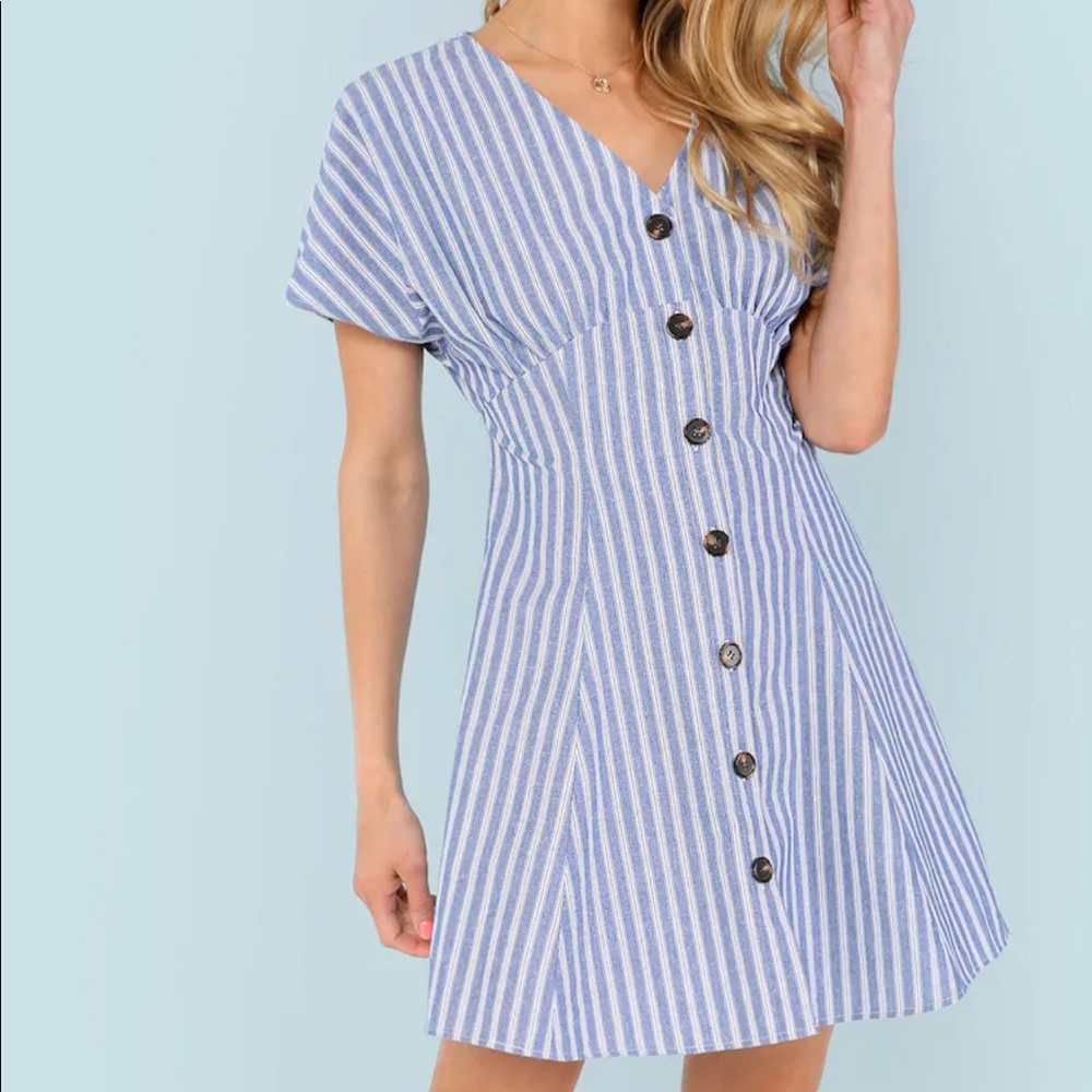 Button Up Fit & Flare Striped Dress